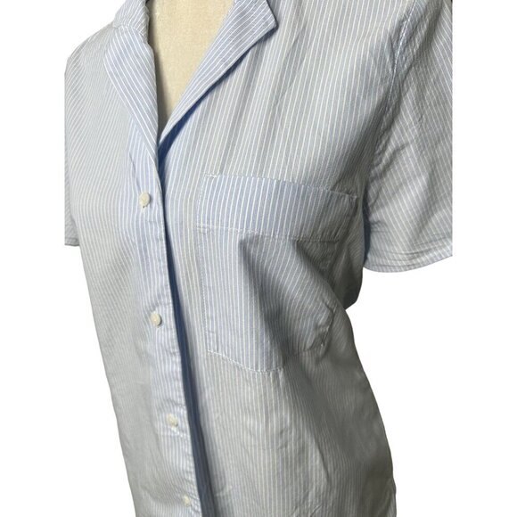 Zara Women's Light Blue & White Striped Button-Down Short Sleeve Shirt Tall M - Picture 3 of 9